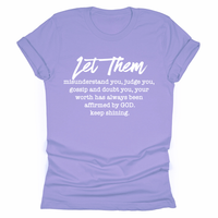 Purple t-shirt with motivational quote on a white background