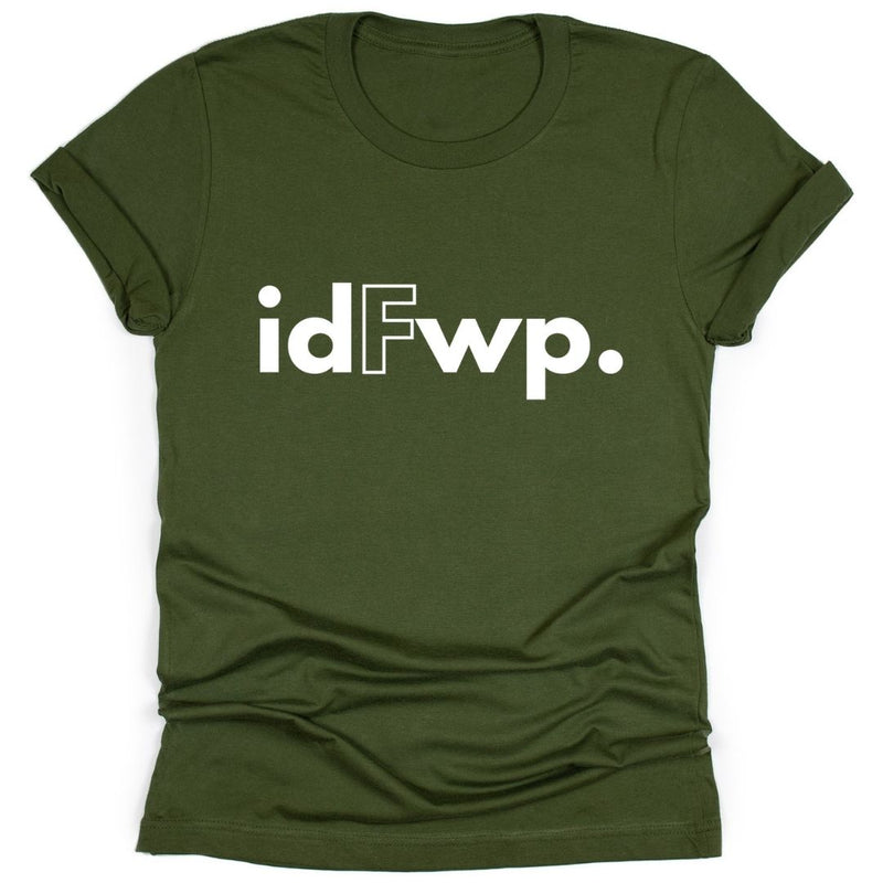 Olive Green t-shirt with 'idFwp.' 